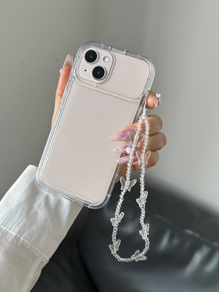غطاء هاتف شفاف مزود بحلية هاتف ومرايا قابلة للطي وحزام للعنق IPhone 11