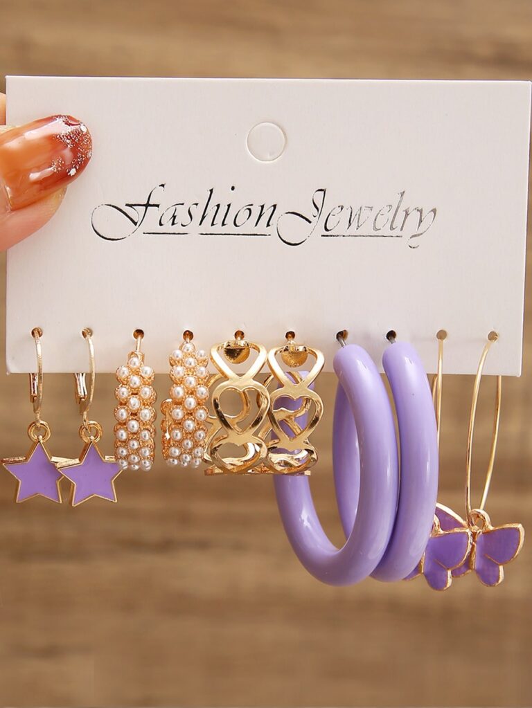 5pairs Heart & Star Decor Earrings