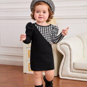 فستان  للفتيات الصغيرات اللطيف والمحبوك بنمط مربعات (2-3Y)