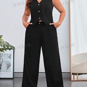SHEIN Essnce سترة وبنطلون بأرجل واسعة من