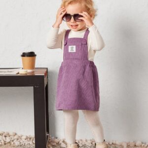 SHEIN Babymeisje Letterpatchversiering Voorzak Koord Overall jurk Zonder T-shirt