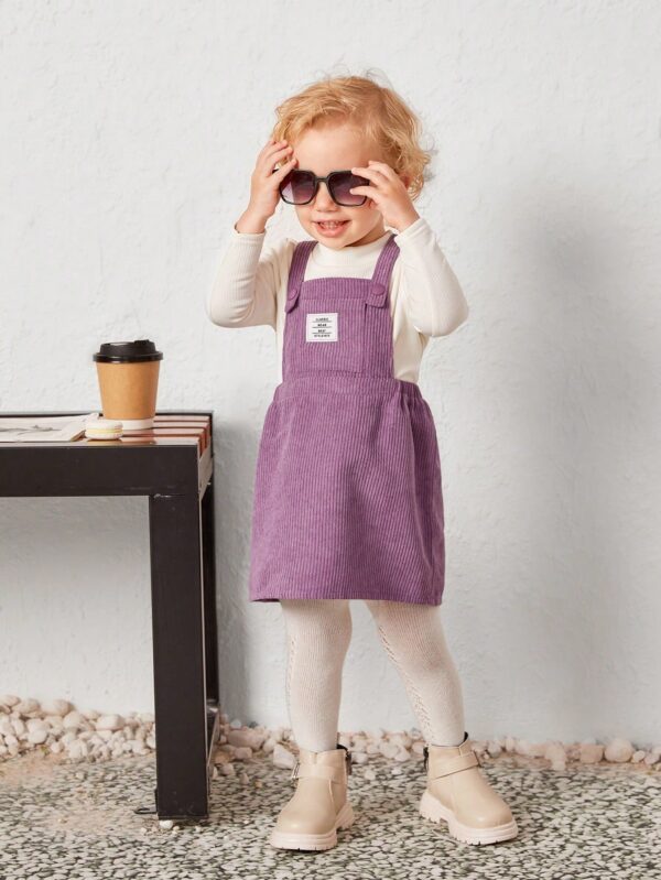 SHEIN Babymeisje Letterpatchversiering Voorzak Koord Overall jurk Zonder T-shirt