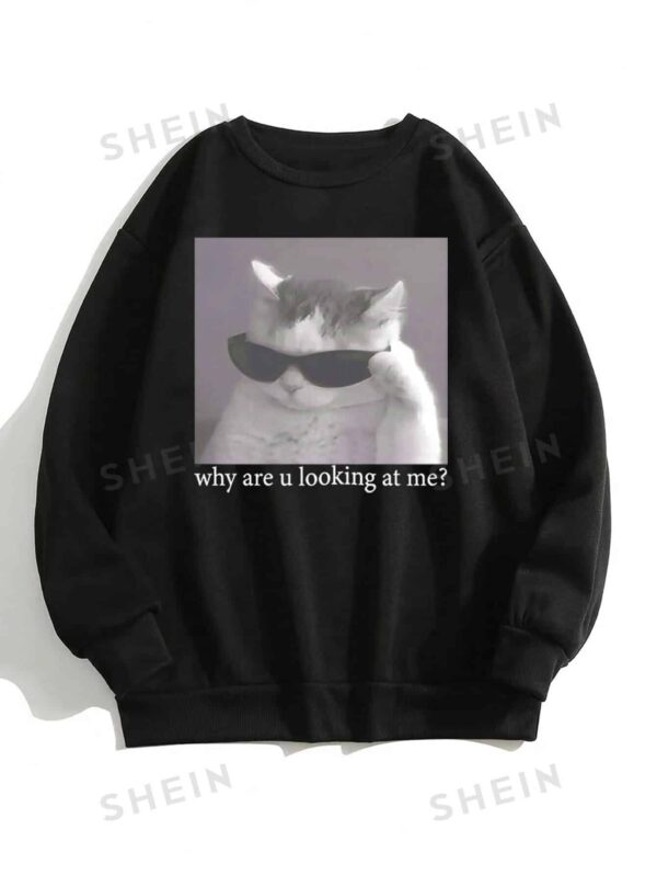Cat سويت شيرت مبطن حراريًا برسوم