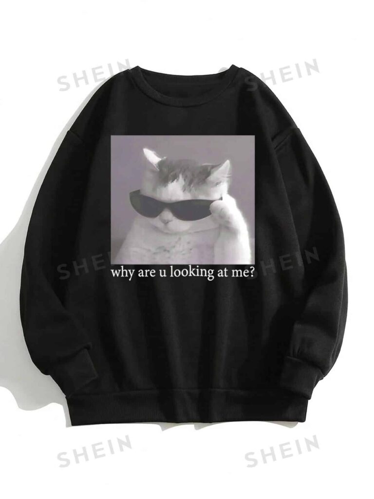 Cat سويت شيرت مبطن حراريًا برسوم