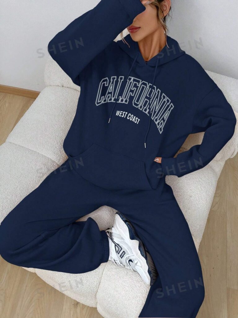 هودي وبنطلون رياضي بغطاء للرأس وجيب الكنغر وجيب منسدل وأكتاف ورباط من EZwear