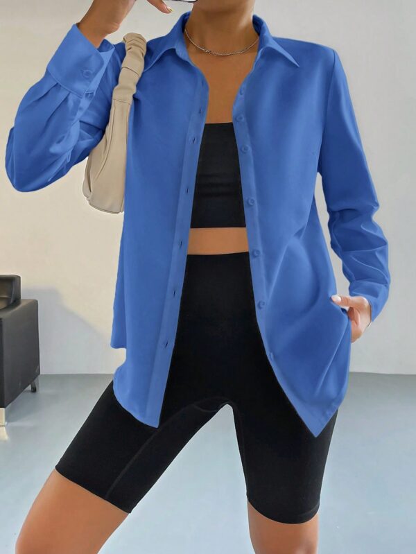 ⁦قميص SHEIN EZwear سادة بأزرار أمامية⁩ - الصورة ⁦5⁩