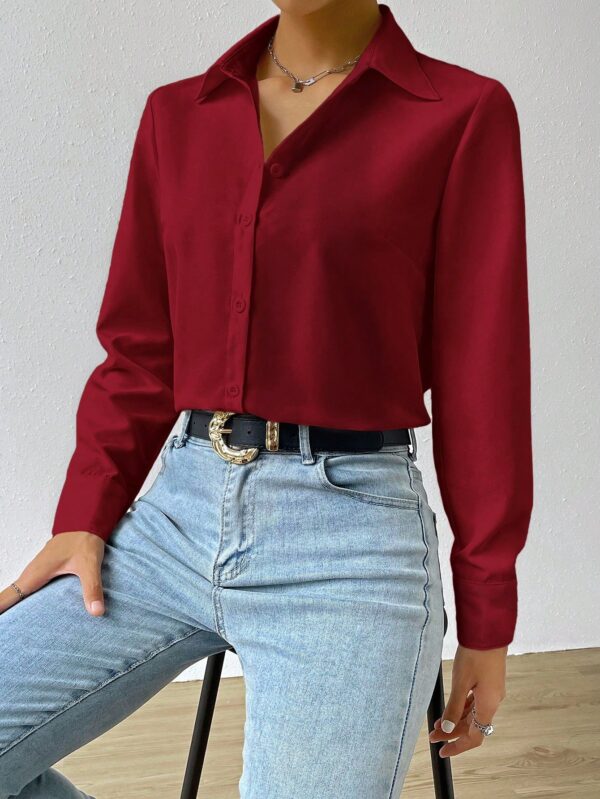 ⁦قميص SHEIN EZwear سادة بأزرار أمامية⁩ - الصورة ⁦6⁩